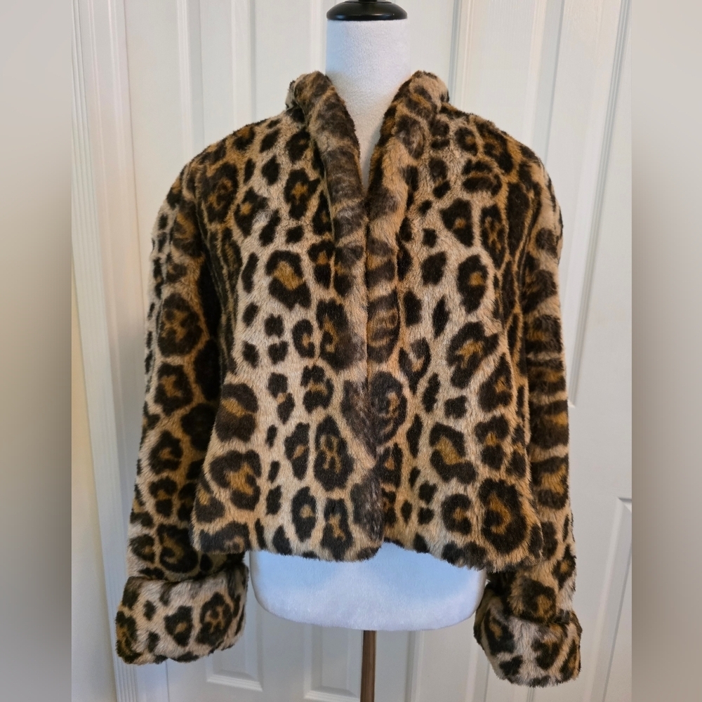 Vintage MONDI faux Fur Leopard Statement Coat-Made In Germany-Y2K Mob Wife Lux - Picture 3 of 15